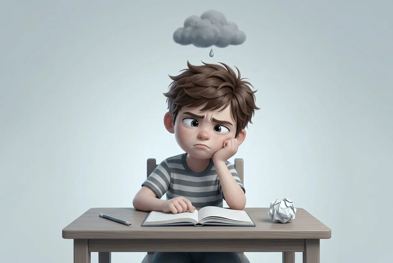 Un chico frustrado frente a una tarea