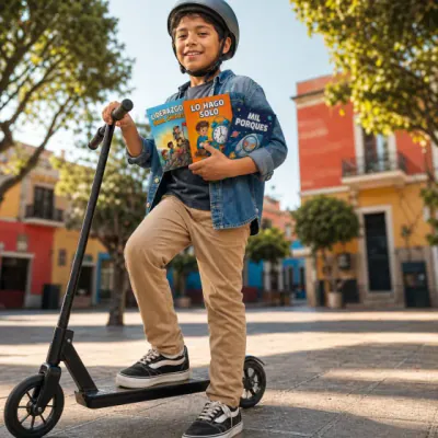 Leonardo, de Ciudad de México, México, con sus libros antes de salir a andar